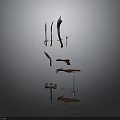 Various Types of Weapons Collection Including Swords Knives Gun and Hammer
