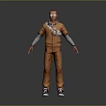 3D Character Model Wearing Orange Overalls Gray Long Sleeves Red Gloves And White Sneakers