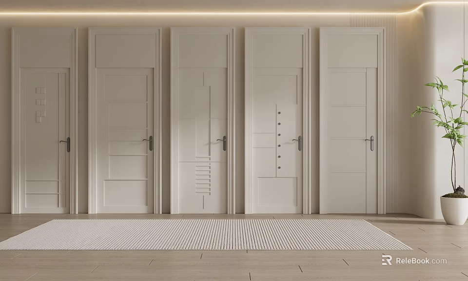 White Modern Minimalist Hinged Doors With Multiple Paneled Styles In Interior 3d model