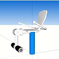 Seated Fitness Exercise Machine With White Seat Blue Support Column And Foot Rollers