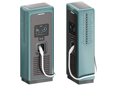 Dual Green Industrial Charging Units with Digital Display and Ventilation Design 3d model
