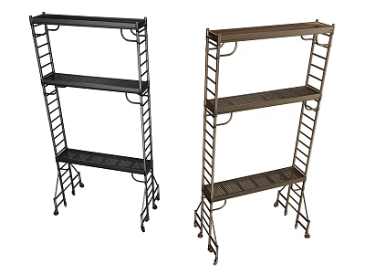 Metal Ladder Style Display Shelves Multi Tiered Design With Wheels Black And Brown Colors 3d model