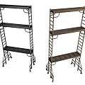 Metal Ladder Style Display Shelves Multi Tiered Design With Wheels Black And Brown Colors