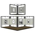 Exhibition Panels Displaying Framed Black and White Artworks in Modern Gallery