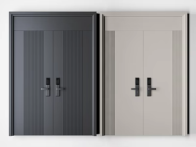 Modern Black and Beige Double Doors With Vertical Stripes And Sleek Handles 3d model