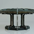 Futuristic Architectural Structure Featuring Circular Top And Sleek Metallic Supporting Pillars 3d model