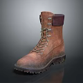 Brown Leather Work Boots Featuring Thick Sole And Light Colored Laces Design