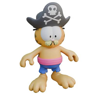 Garfield The Cat In Pirate Costume With Skull Hat Pink Belt Blue Shorts And Whiskers 3d model