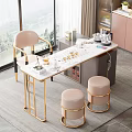 Elegant Modern Tea Table and Chairs with Marble Top and Blush Seats by Large Window
