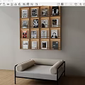Modern Wall Mounted Bookshelf With Various Cover Books Light Gray Sofa And Wooden Floor