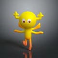 Cute Yellow Cartoon Character Creature With Smiling Face Big Eyes Round Body And Orange Limbs