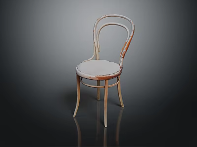 Vintage Curved Wooden Frame Leisure Chair With Light Fabric Padded Seat And Backrest 3d model