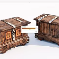 Two Vintage Wooden Chests With Metal Straps Carved Details And Classic Design