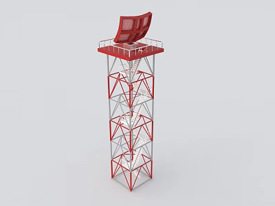 Industrial Equipment Tower Structure With Red Top Device And Metal Frame Staircase 3d model