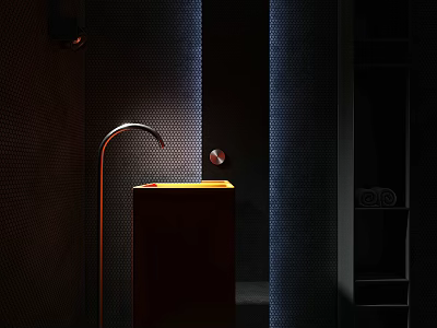 Modern Bathroom Sink With Curved Faucet And Warm Ambient Lighting Design 3d model