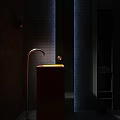 Modern Bathroom Sink With Curved Faucet And Warm Ambient Lighting Design