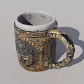 Carved Decorative Ceramic Tea Mug With Animal Head Pattern And Gold Black Decorations