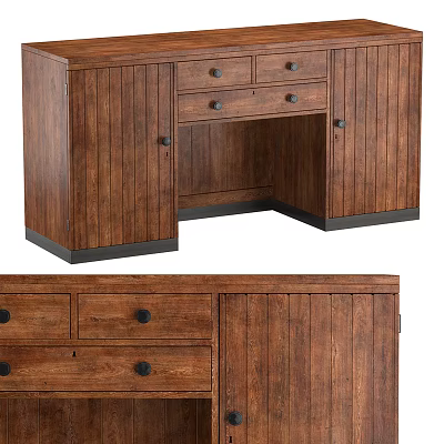 Rustic Wooden Desk With Multiple Drawers And Cabinets Natural Wood Texture Storage Design 3d model