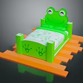 Adorable Green Kids Frog Shaped Bed With White Mattress Footprint Patterns And Orange Base