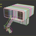 Modern Architectural Model Featuring White Wavy Roof Brown Wall Panels And Staircase