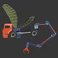Red Truck With Large Green Mechanical Arms Blue Structure And Red Hook 3d model