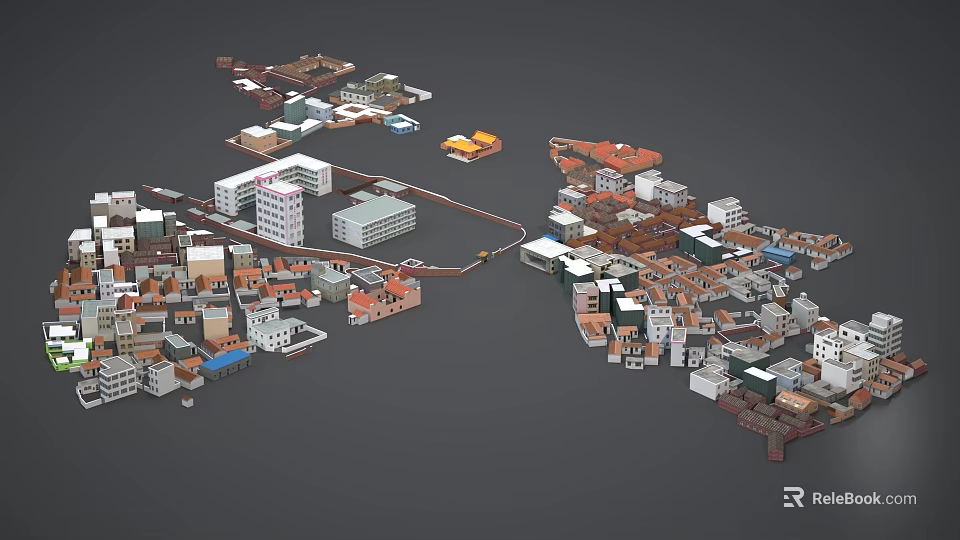 Miniature City Model With Diverse Building Structures And Interconnected Urban Pathways 3d model 