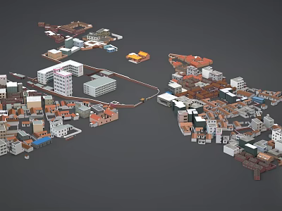 Miniature City Model With Diverse Building Structures And Interconnected Urban Pathways 3d model