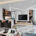 Modern Open Bar Area Interior Design With Bar Stools Wine Racks And Ambient Lighting 3d model
