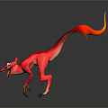 Vibrant Red Dinosaur Creature With Long Tail In Dynamic 3D Rendered Pose On Reflective Surface 3d model