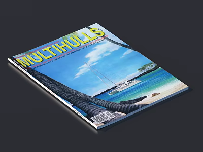 MULTIHULLS Magazine Cover Featuring Sailboat Ocean Beach And Coconut Trees 3d model