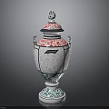 Ornate Decorative Vase With Red Spots White Body Green Base And Lid