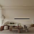 Modern Minimalist Open Concept Living Dining Room With All White Interior Sofa And Dining Table