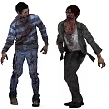 Two Bloody Zombie Characters With Tattered Striped Sweater And Jacket