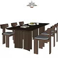 Modern Wooden Dining Table Set with Padded Chairs Fruit Bowl Book and Pendant Light