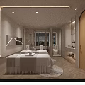 Modern SPA Sauna Interior With Two Massage Beds Lighting Decor Mirrors And City Night View