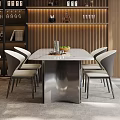 Modern Dining Table Set with Marble Top Metal Legs and Light Curved Back Chairs