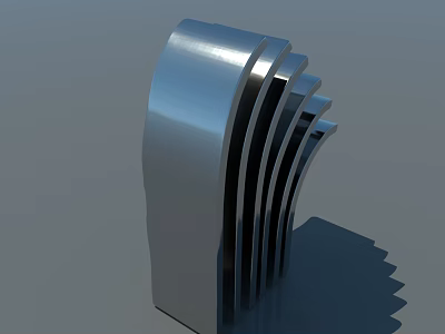 Park Landscape Featuring Modern Silver Curved Metal Sculpture With Multiple Arched Blades 3d model