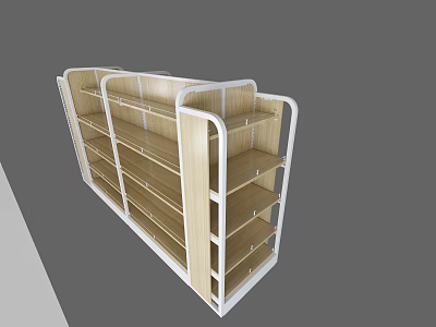 Modern Retail Display Shelves With Wooden Layers And White Metal Frame 3d model
