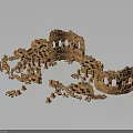 Detailed Ancient Brick Ruins With Circular Arches Walls And Scattered Bricks