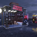 Vintage Diner Street Scene With Neon Lights And Outdoor Seating At Night