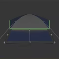 Blue And Gray Camping Tent Furniture With Support Poles And Green Accent Edges