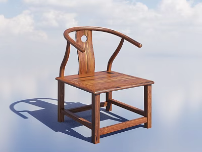 Wooden Leisure Chair with Curved Backrest Armrests and Natural Wood Grain 3d model