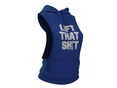 Blue Hooded Sleeveless Hoodie With Let That Shit Printed Text Design 3d model