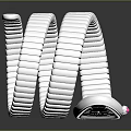 Luxury Silver Watch with Striped Metal Strap Black Dial Roman Numerals and Pink Gemstone Accent