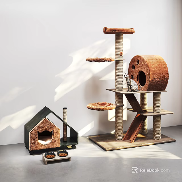 Cat Tree And Pet House Furniture With Scratching Posts For Feline Comfort 3d model 