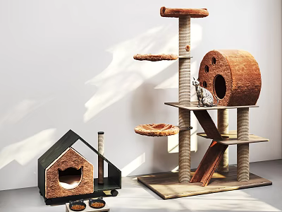 Cat Tree And Pet House Furniture With Scratching Posts For Feline Comfort 3d model