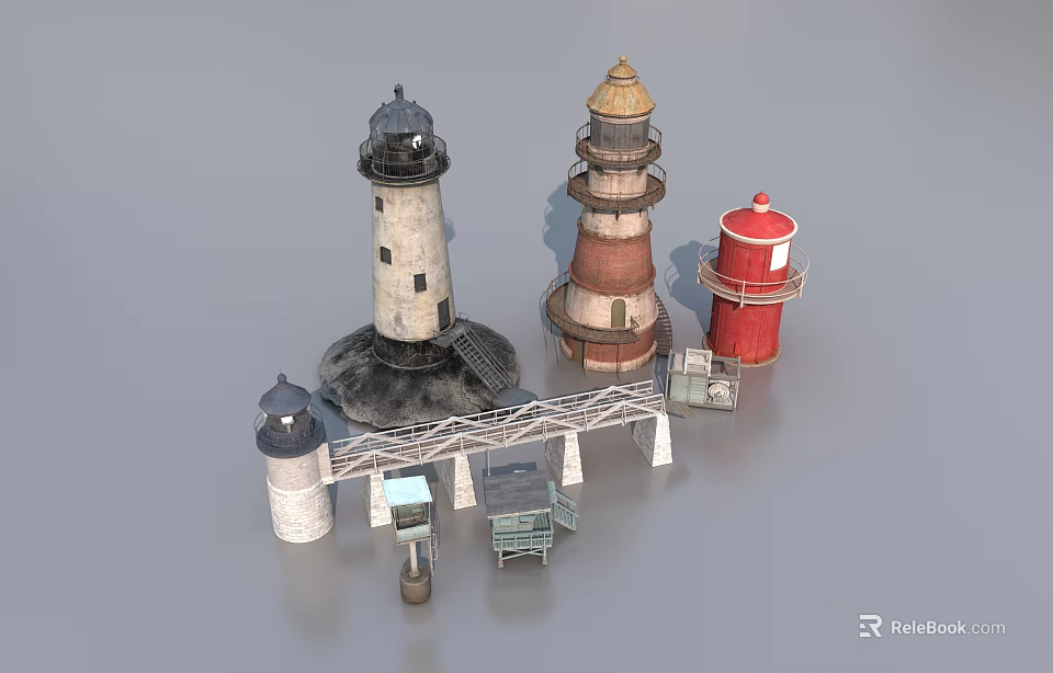 Industrial Equipment Lighthouse Models With Various Colors And Structural Designs 3d model 