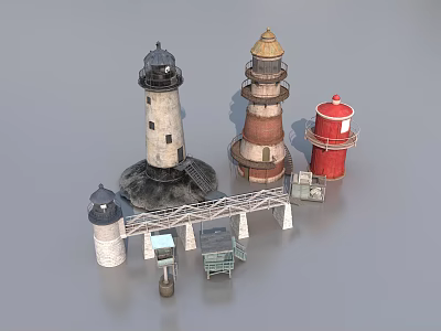 Industrial Equipment Lighthouse Models With Various Colors And Structural Designs 3d model