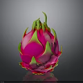 Vibrant Pink Dragon Fruit With Green Leafy Tips On Dark Background