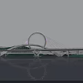 Night View Of Circular Structure Bridge With Illuminated Lights And Water Reflection 3d model